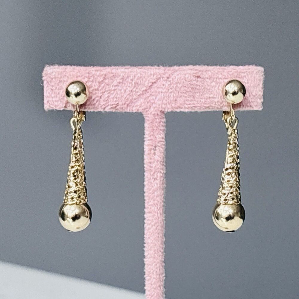 Vintage Bergere Earrings Clip On Dangle Geometric Gold Tone